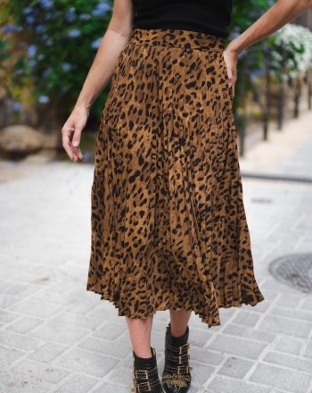 Jupe longue plissée léopard femme léontine